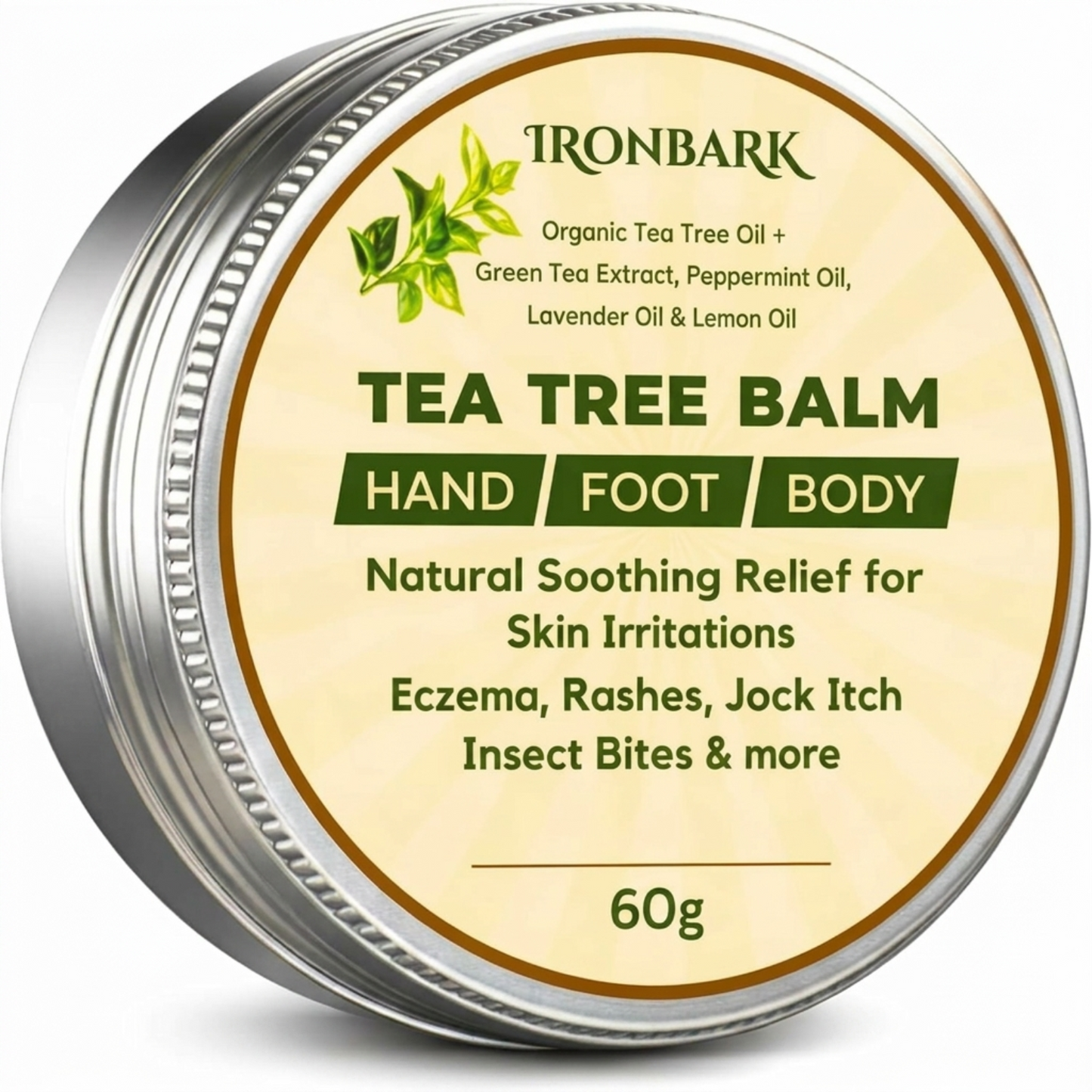 NAIA Fortress Tea Tree Balm jar with label, showing the natural skincare product for skin soothing and antibacterial care.