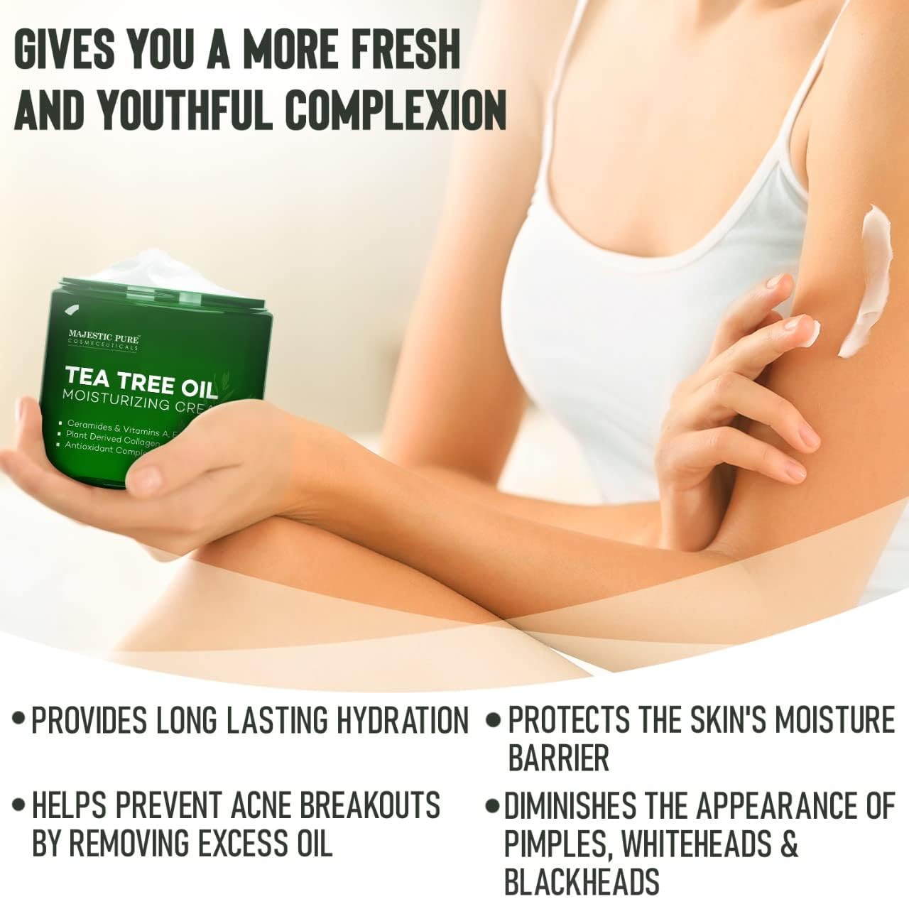 NAIA Tea Tree Daily Shield Cream jar showing the white cream inside, designed for daily skincare with tea tree extract.