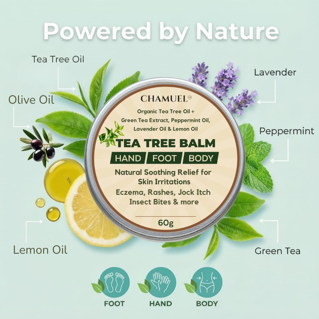 NAIA Fortress Tea Tree Balm jar with green label and white lid, showcasing the herbal skincare product on a white background.