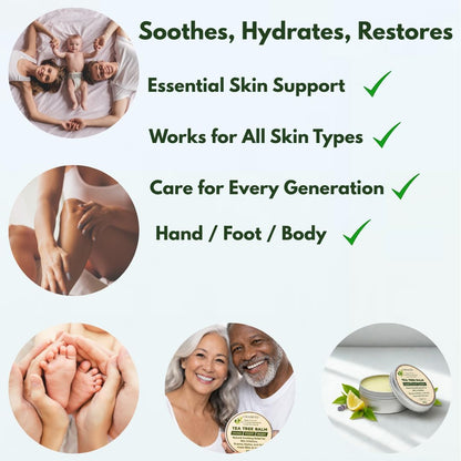 NAIA Fortress Tea Tree Balm jar with green lid and label, shown on a white background, highlighting the natural skincare product.