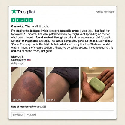 NAIA Ironbark Antifungal Soap Bar with natural ingredients, showing the soap's textured surface and packaging.
