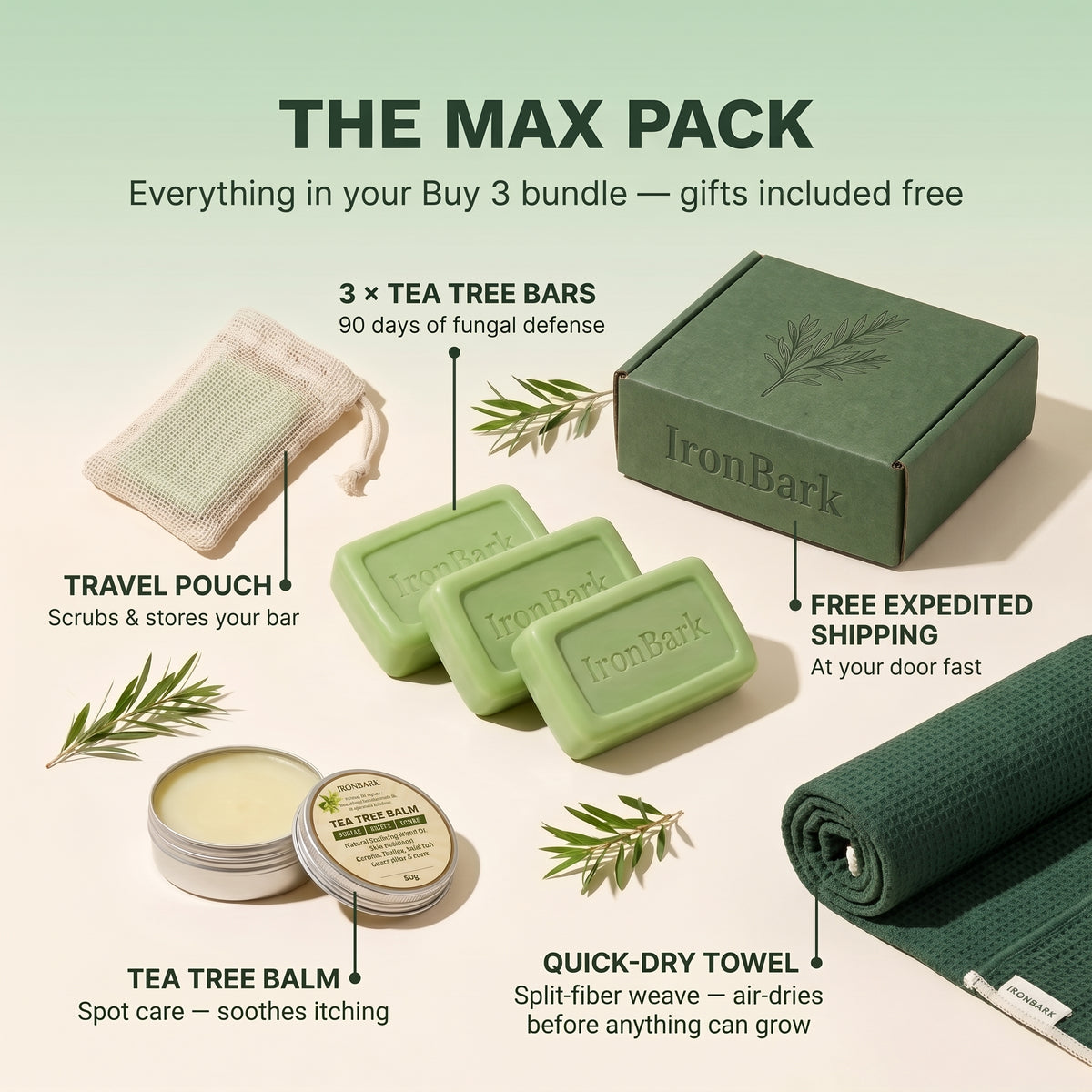 NAIA Ironbark Tea Tree antifungal soap bar with red packaging, designed for deep fungal infection clearance and skin restoration.
