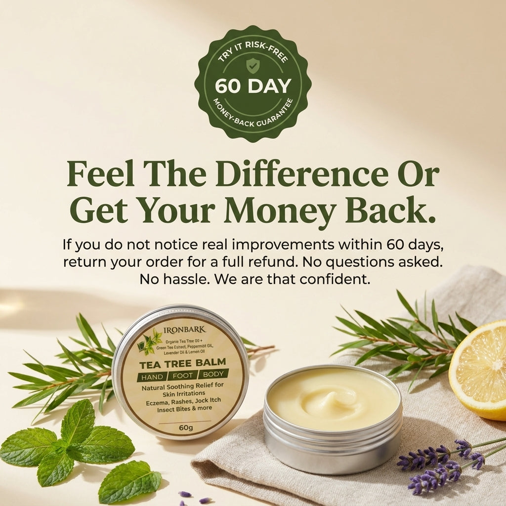 NAIA IronBark Tea Tree Balm for fungal infection relief and skin restoration, featuring natural tea tree ingredients in a skincare tube.