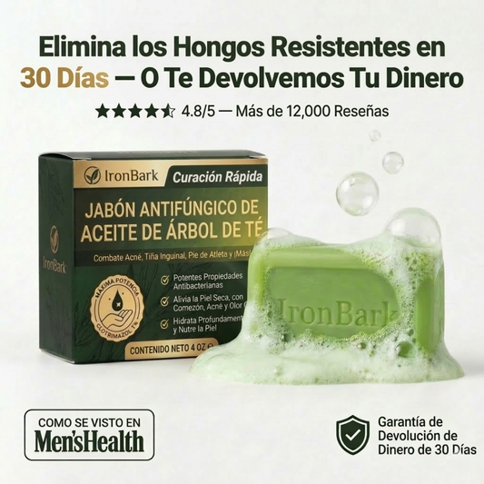 NAIA Ironbark Barra de Jabón anti hongos soap with natural ironbark extract, shown in a close-up image.