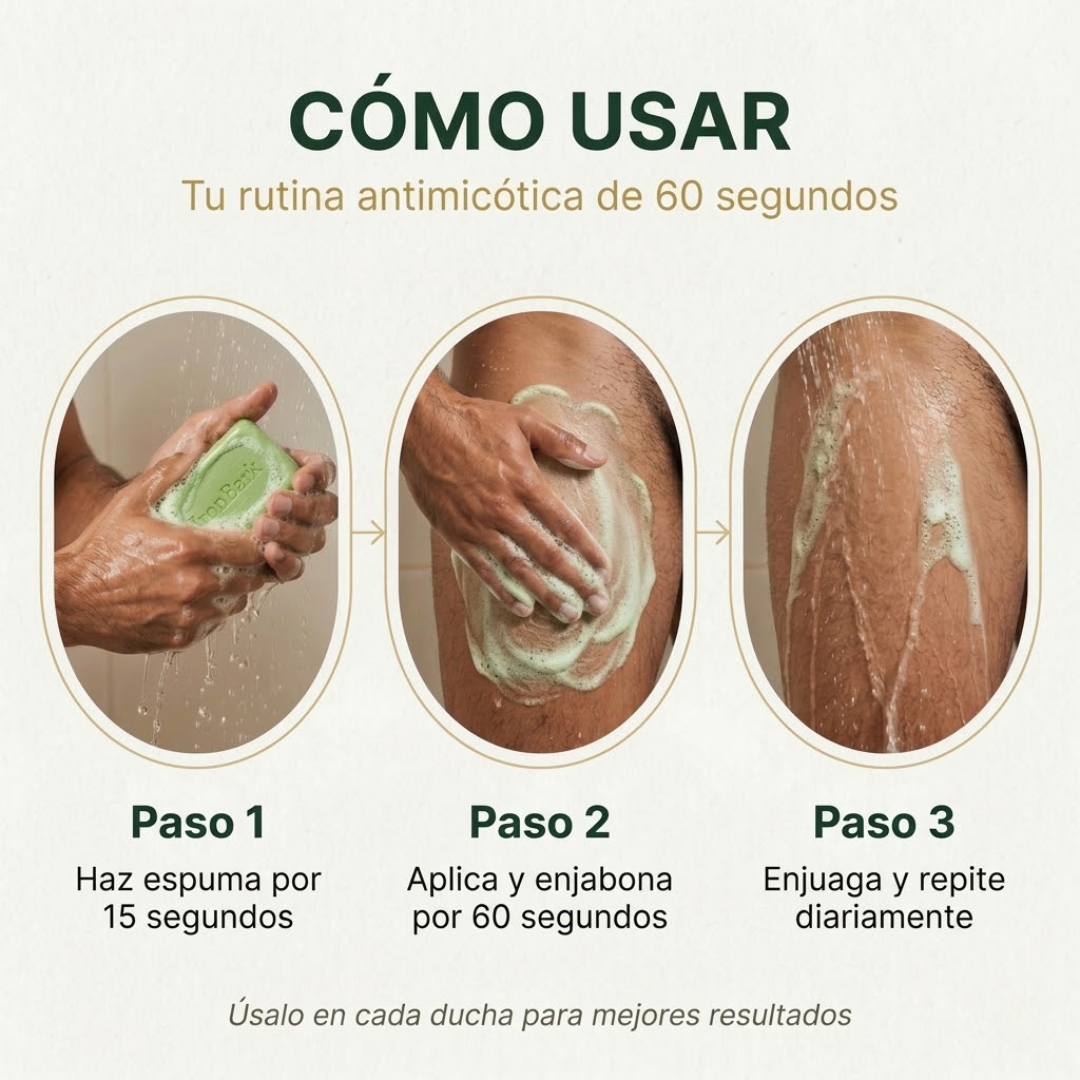 NAIA Ironbark Barra de Jabón Anti Hongos soap with natural ironbark extract, shown in a close-up image.