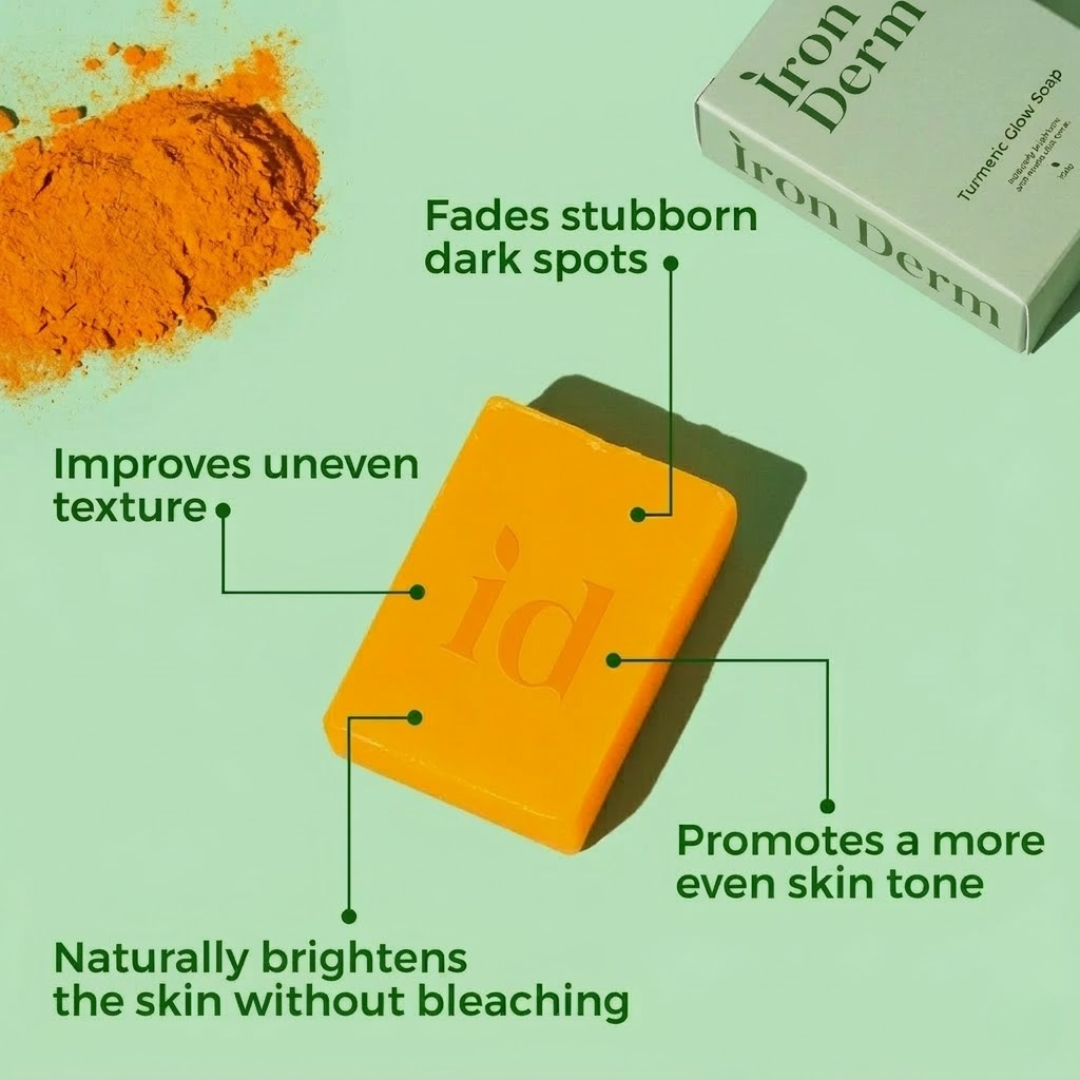 NAIA Turmeric Fade & Glow Bar soap with bright yellow turmeric and natural ingredients, showcasing its sleek packaging and product details