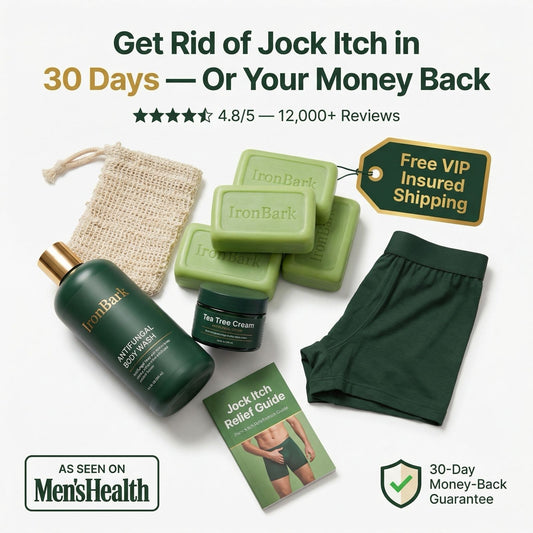 NAIA Jock Itch Killer Bundle with four soaps and six free gifts, featuring natural ingredients for skin relief and hygiene.