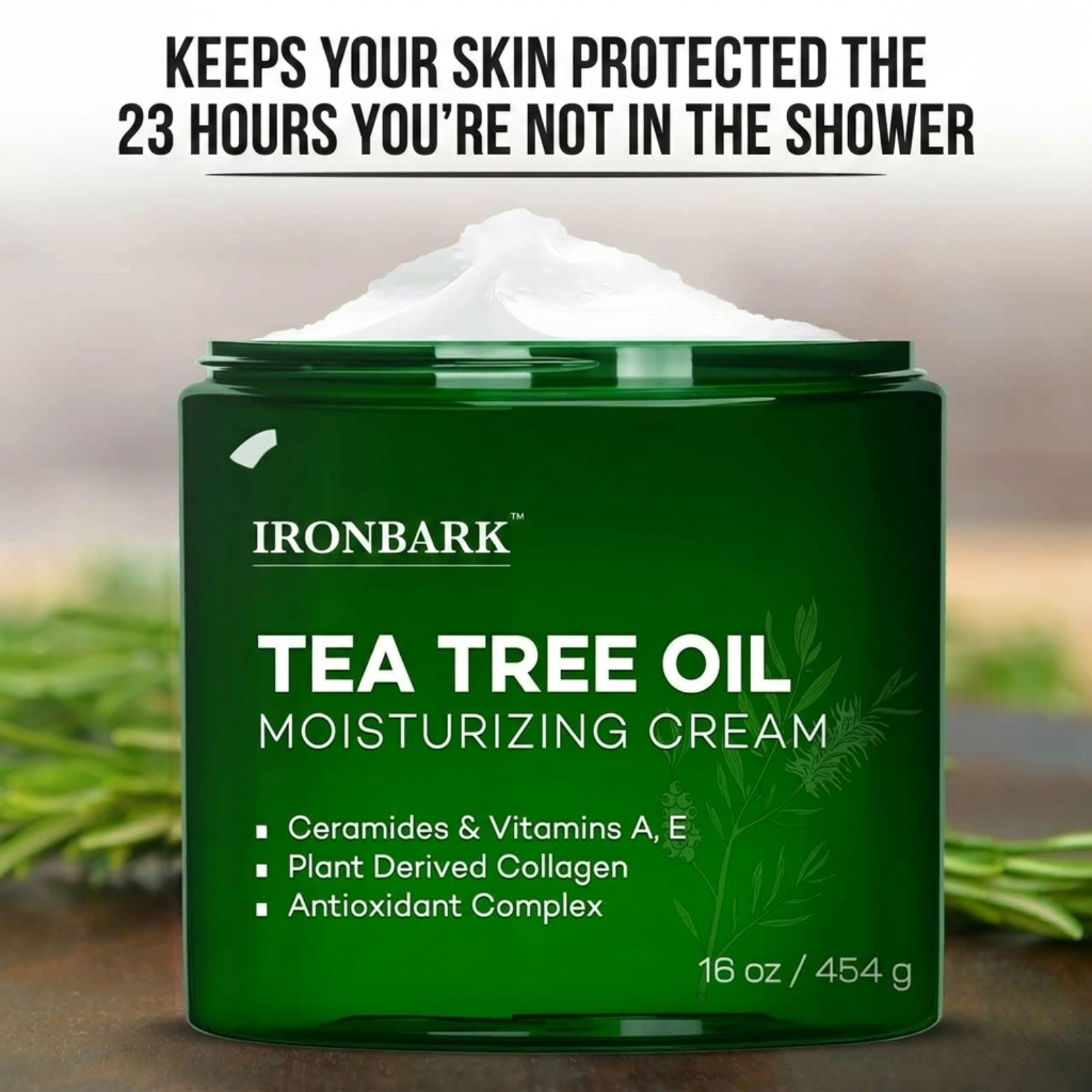 NAIA Tea Tree Daily Shield Cream jar, natural skincare product with tea tree extract for daily skin protection and refreshment