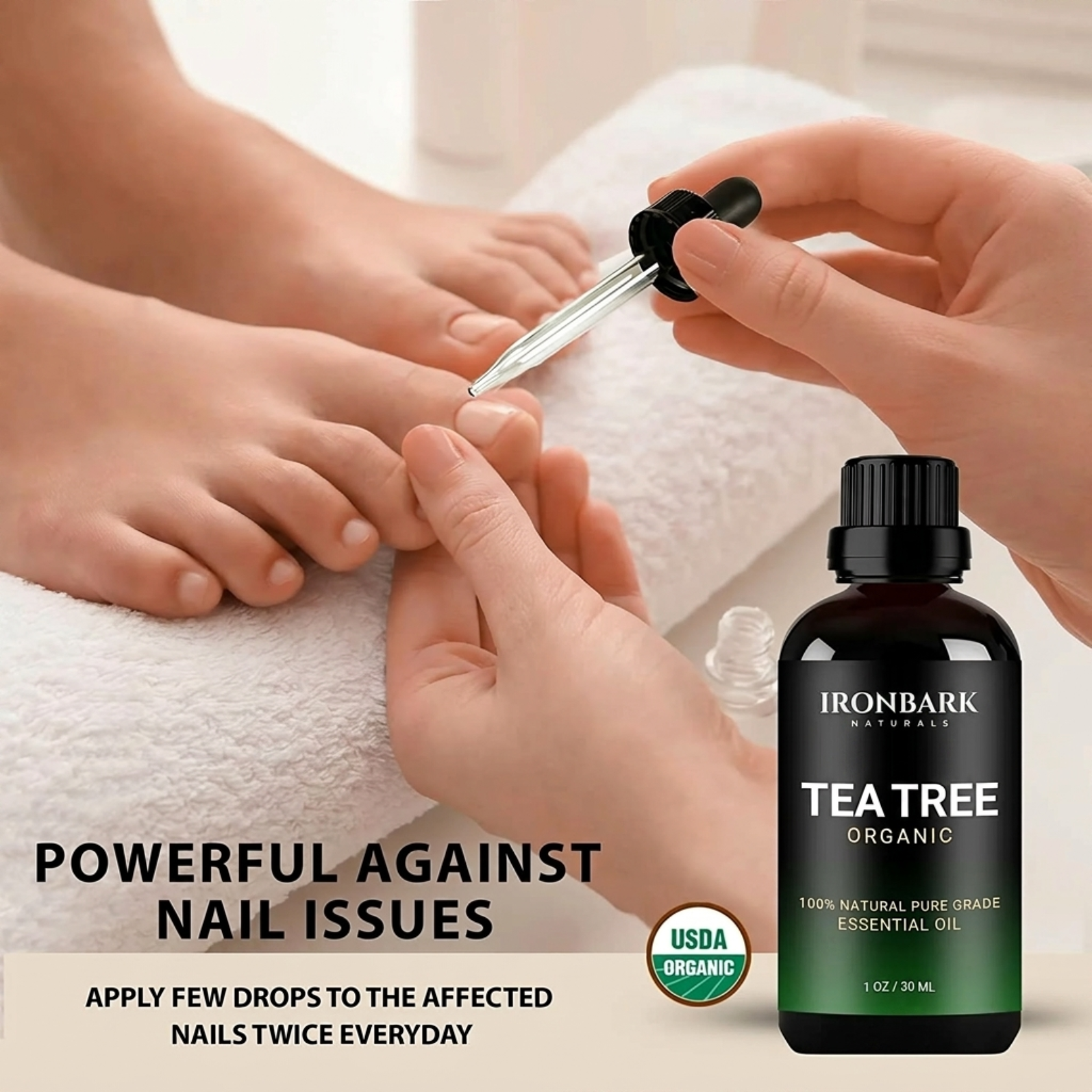 NAIA Tea Tree Root Out Drops bottle with dropper cap, showing the product label and clear liquid inside.