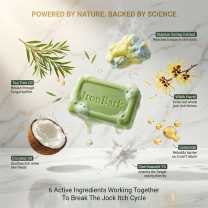 NAIA Ironbark Antifungal Soap Bar displayed on a clean surface, highlighting its natural ingredients and herbal cleansing properties.