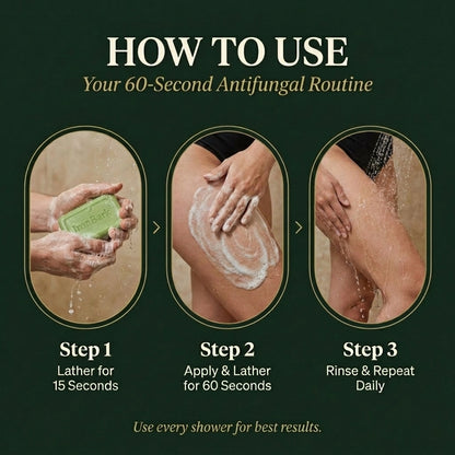 NAIA Ironbark Tea Tree Antifungal Bar for women, showing the soap bar with tea tree leaves on a natural background.